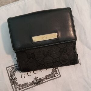 GUCCI W Hook Wallet GG Canvas Canvas x Leather Authentic